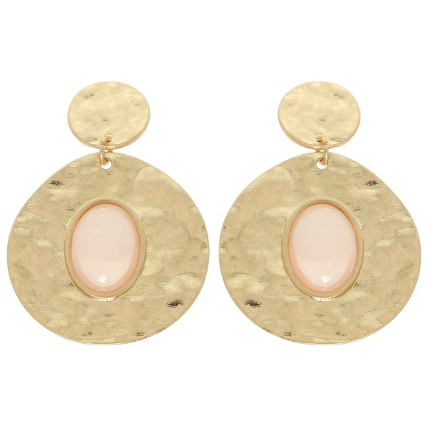 Peach Stone Gold Disk Earrings