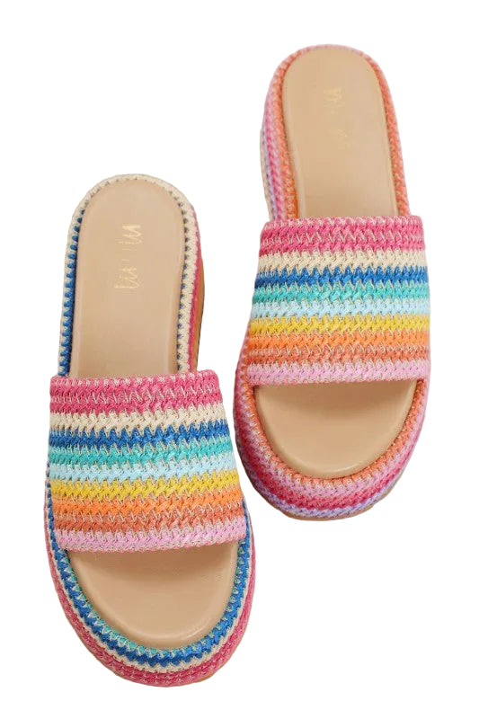 Delaney Rainbow Woven Platform Wedge
