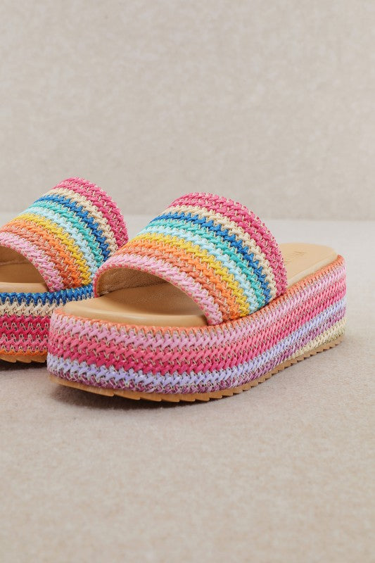 Delaney Rainbow Woven Platform Wedge