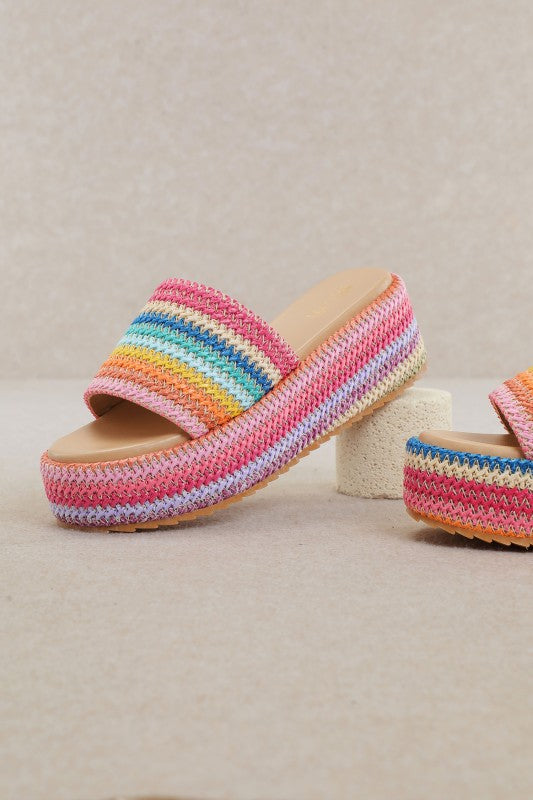 Delaney Rainbow Woven Platform Wedge