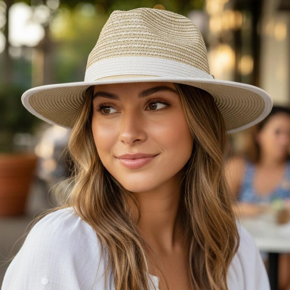 White Band Straw Fedora Hat