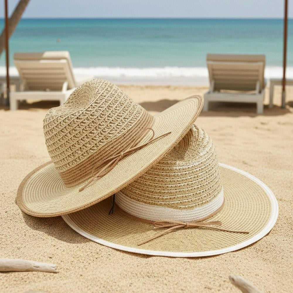 White Band Straw Fedora Hat