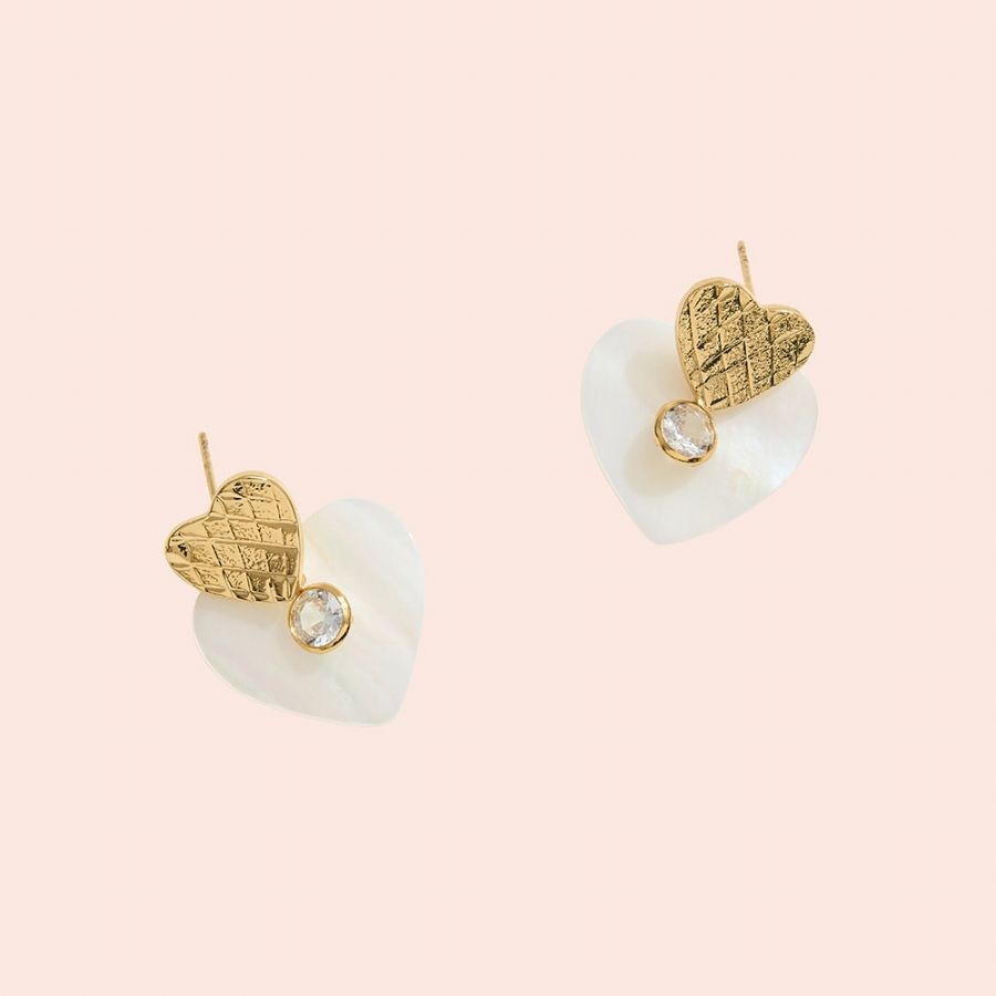14k Gold Dipped Mother Of Pearl Heart Earrings