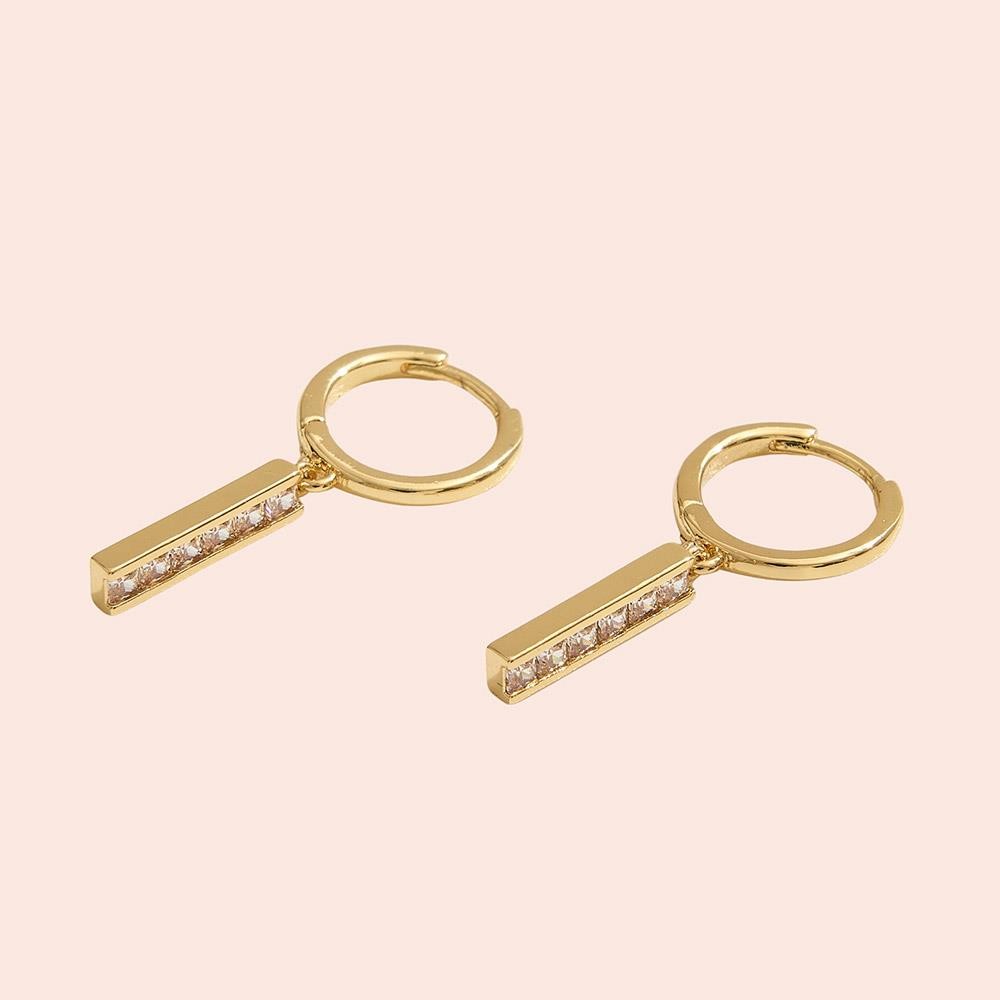 14k Gold Dipped Cz I Shaped Huggie Earrings