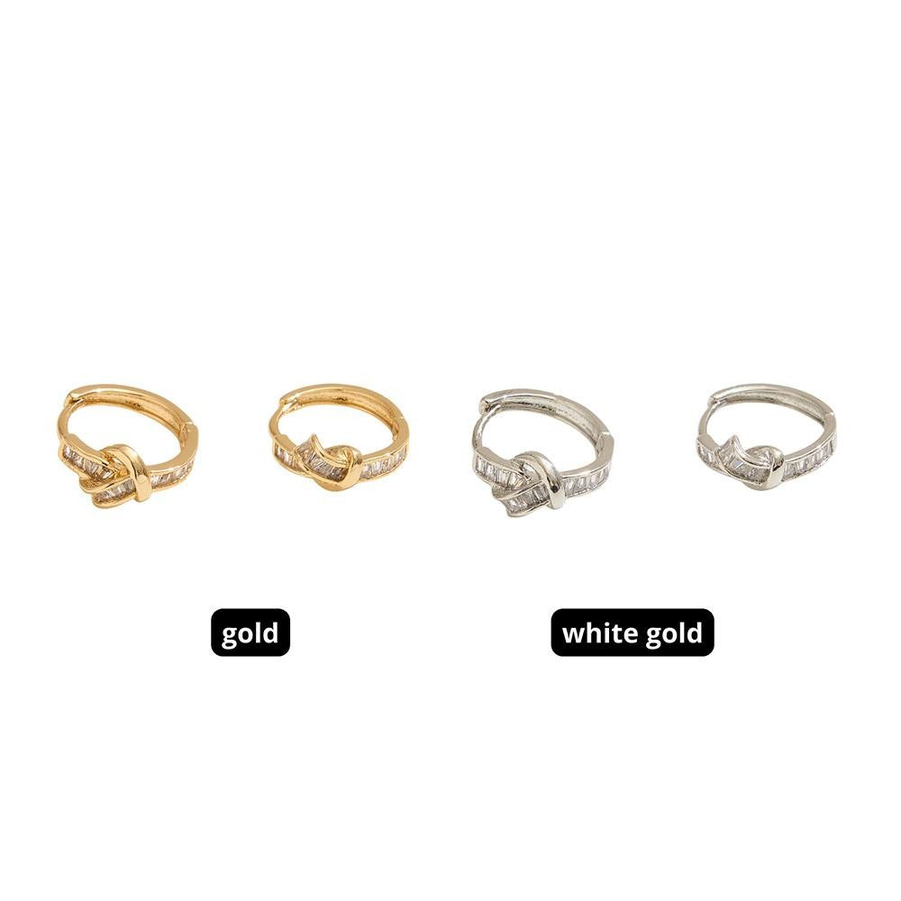 14k Gold Dipped Cz Knot Huggie Hoop