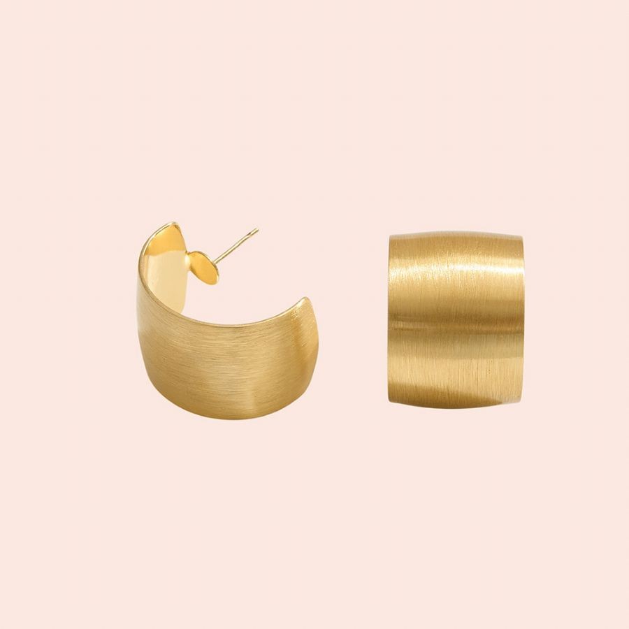 14k Gold Dipped Wide Brushed Post Hoop
