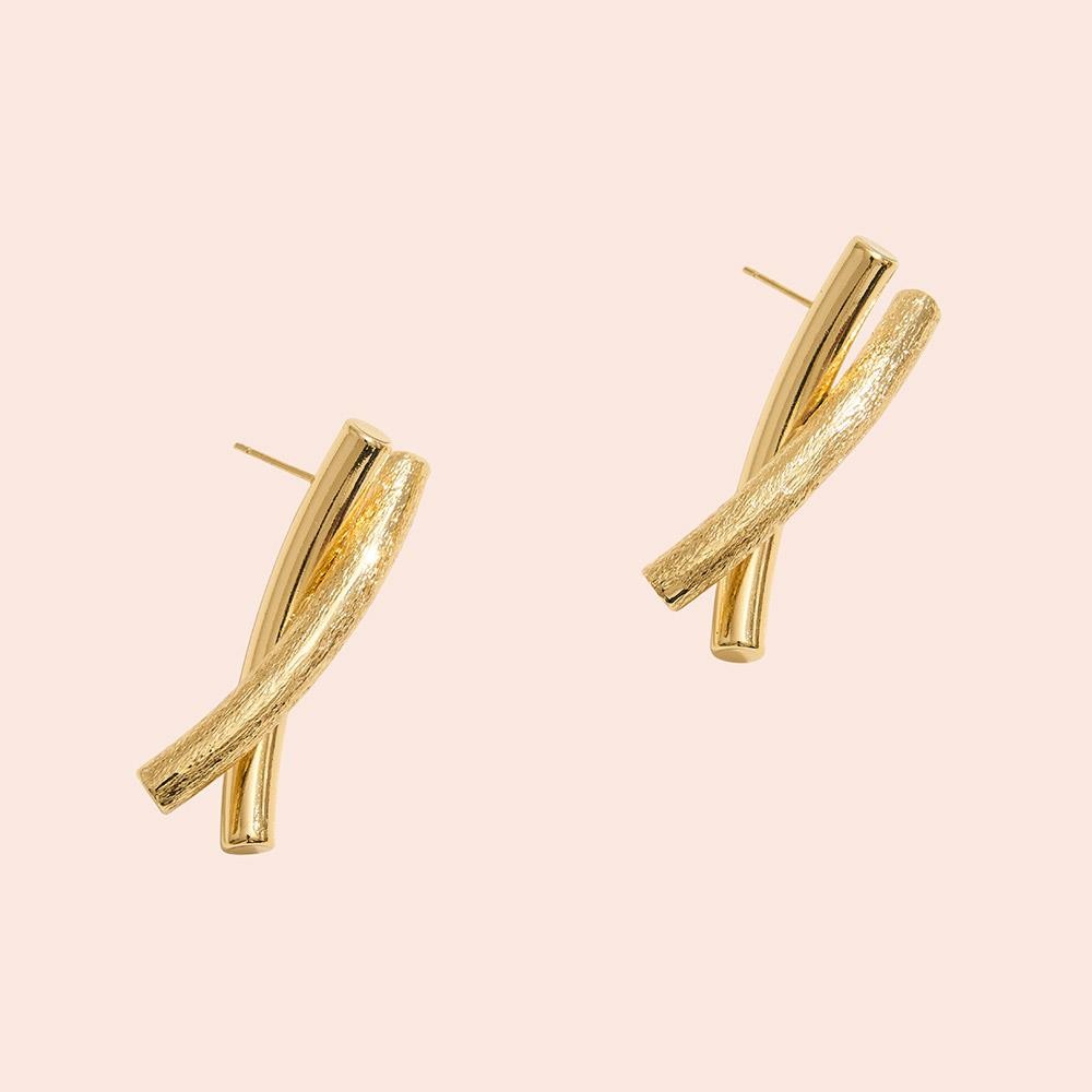 14k Gold Dipped X Shaped Post Earring