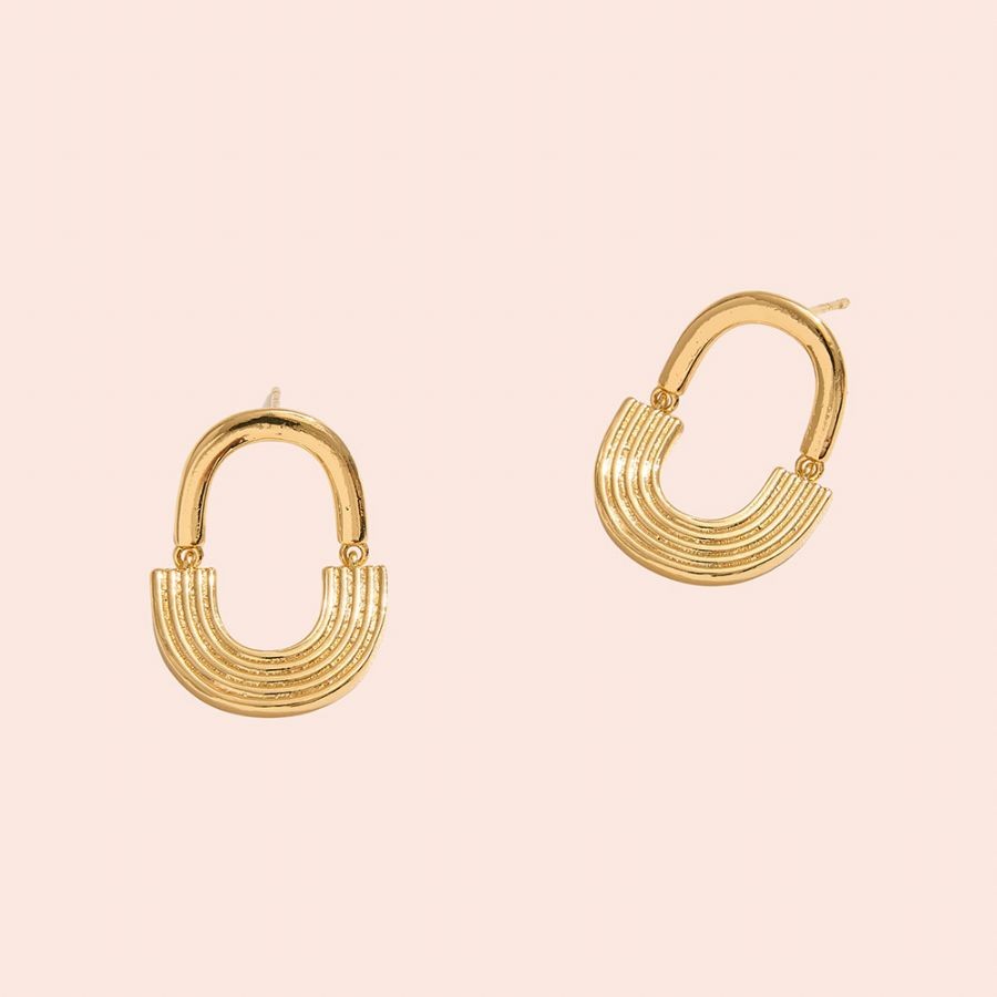 14k Gold Dipped Geometric Rainbow Post Hoop