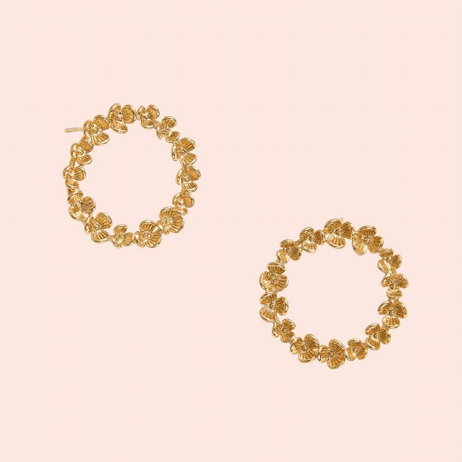 14k Gold Dipped Floral Circle Post Hoop