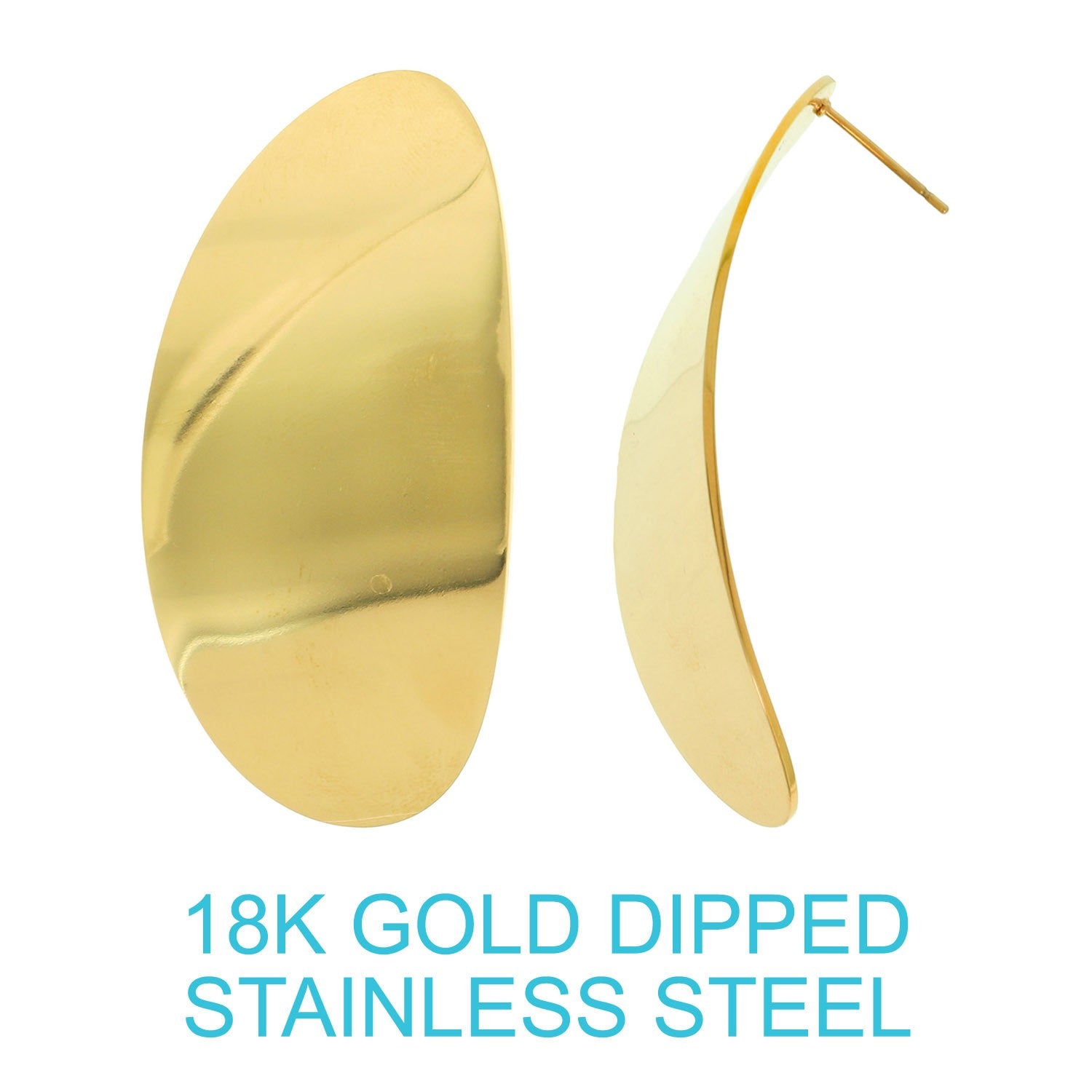 18k Gold Dipped Stainless Oval Disc Post Earrings