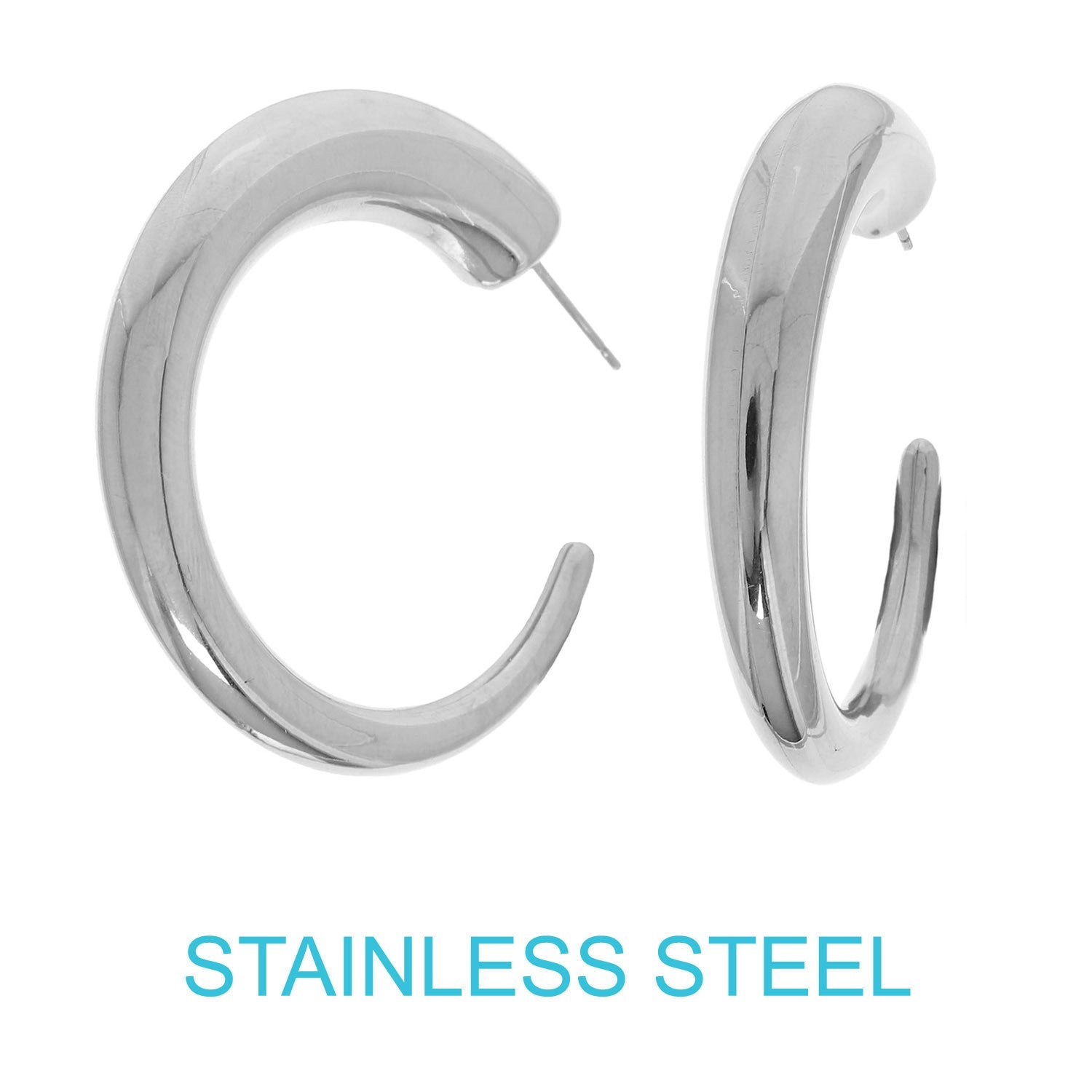 Silver Italian Horn Hoop Earrings