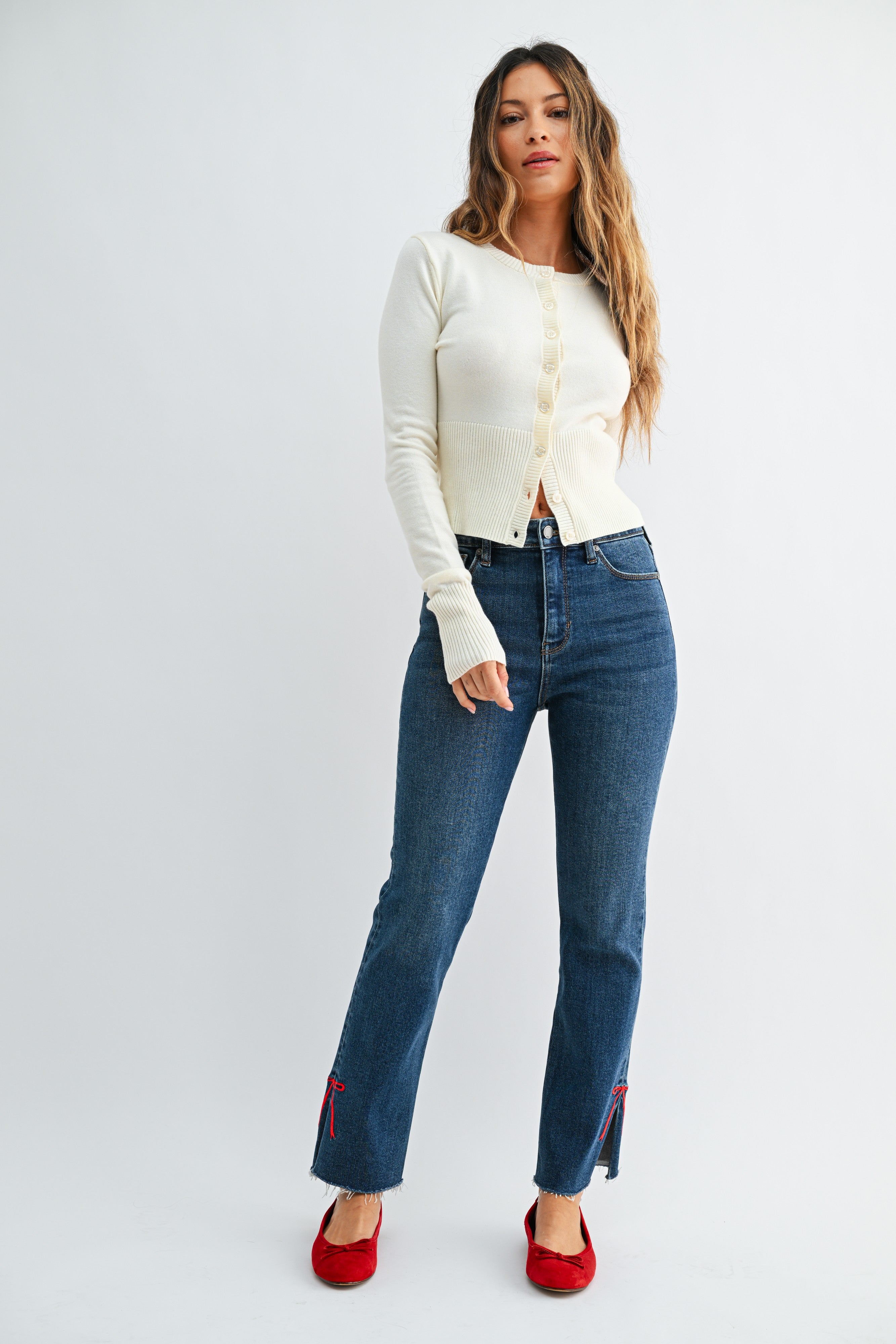 Bow Detail Straight Leg Jeans