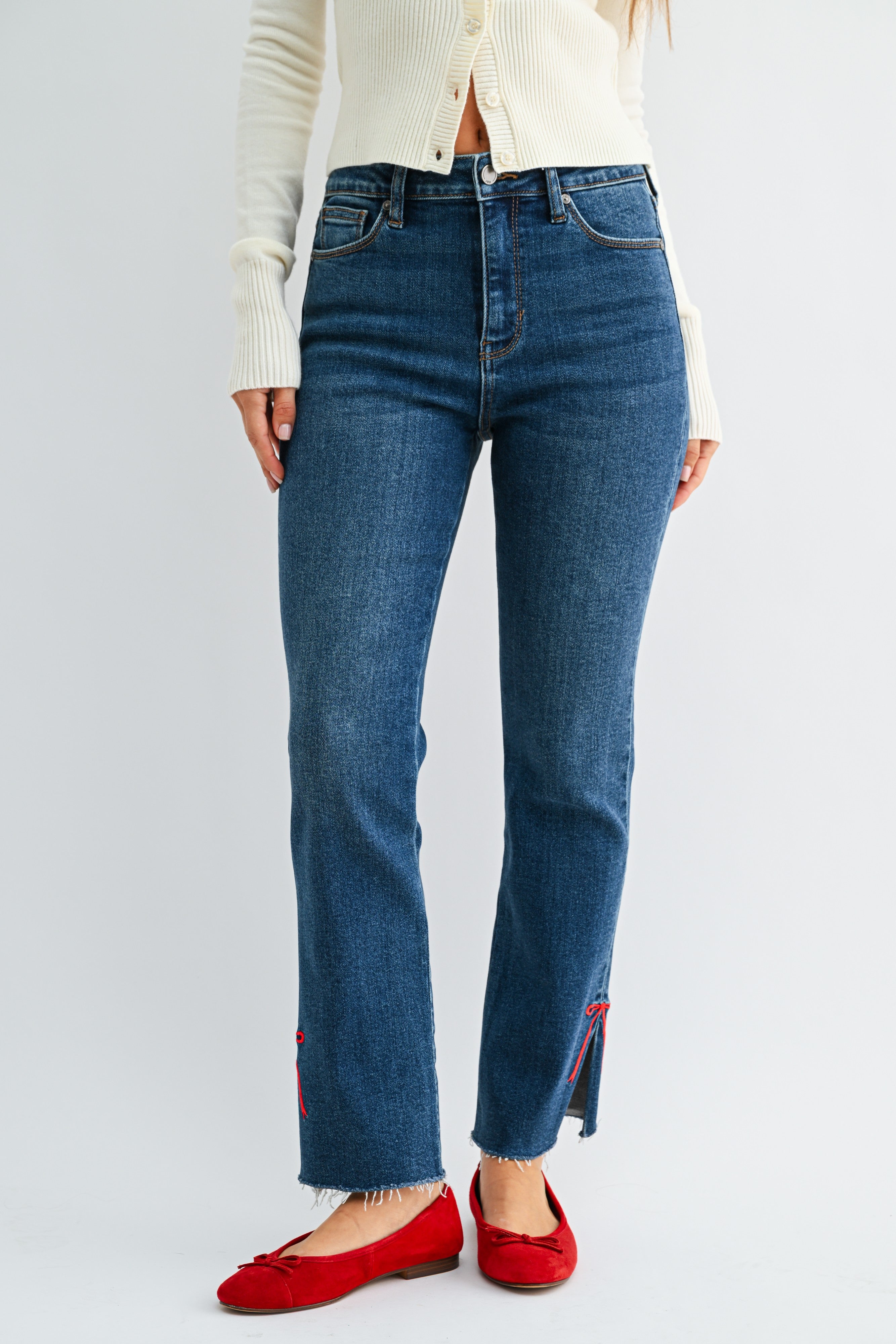 Bow Detail Straight Leg Jeans