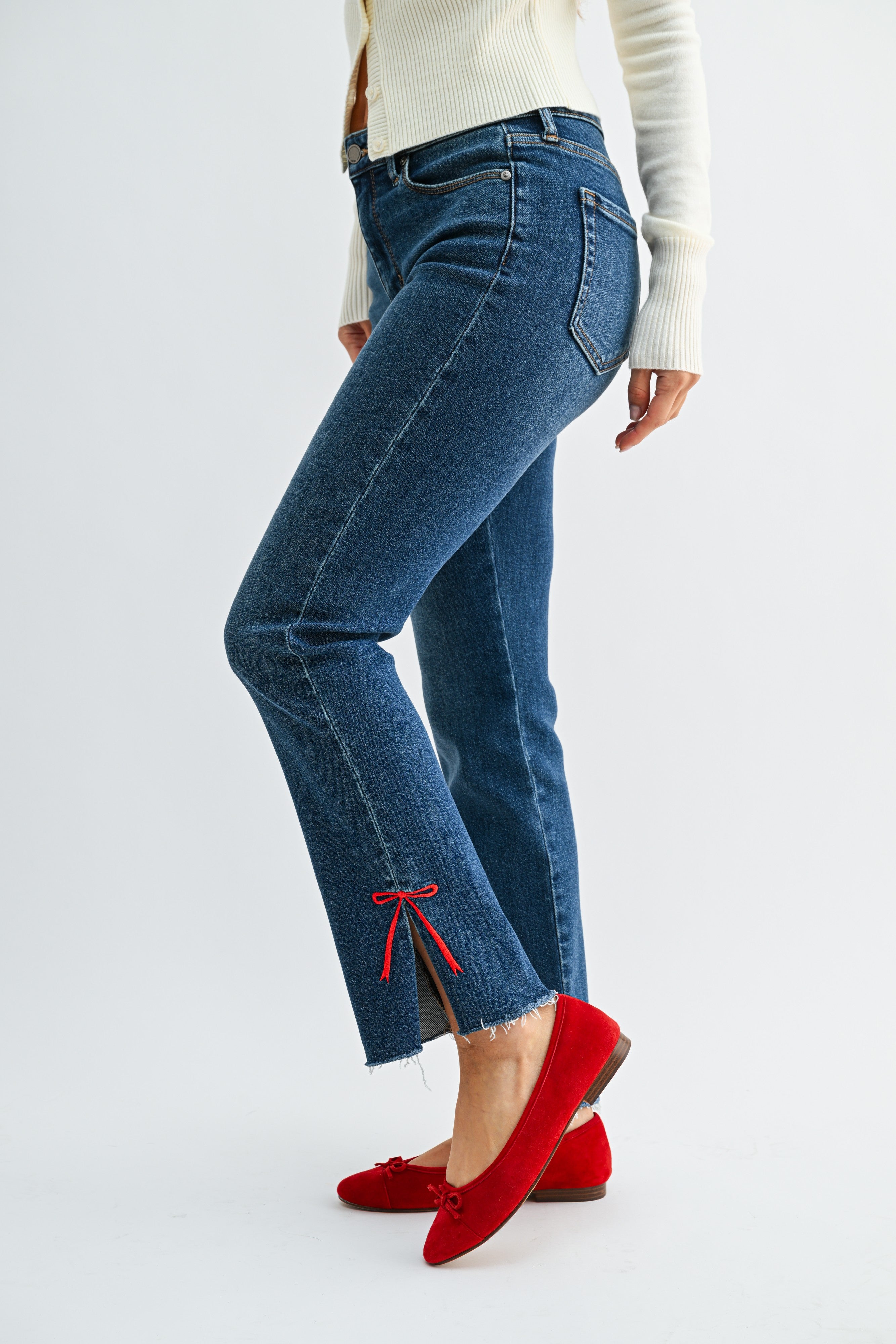 Bow Detail Straight Leg Jeans