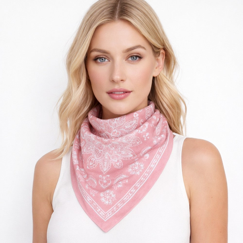 Pink Bandana Print Square Scarf