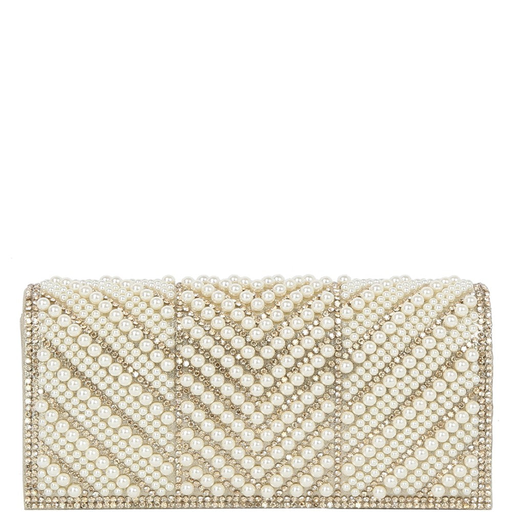 Gold Pearl Rhinestone Clutch