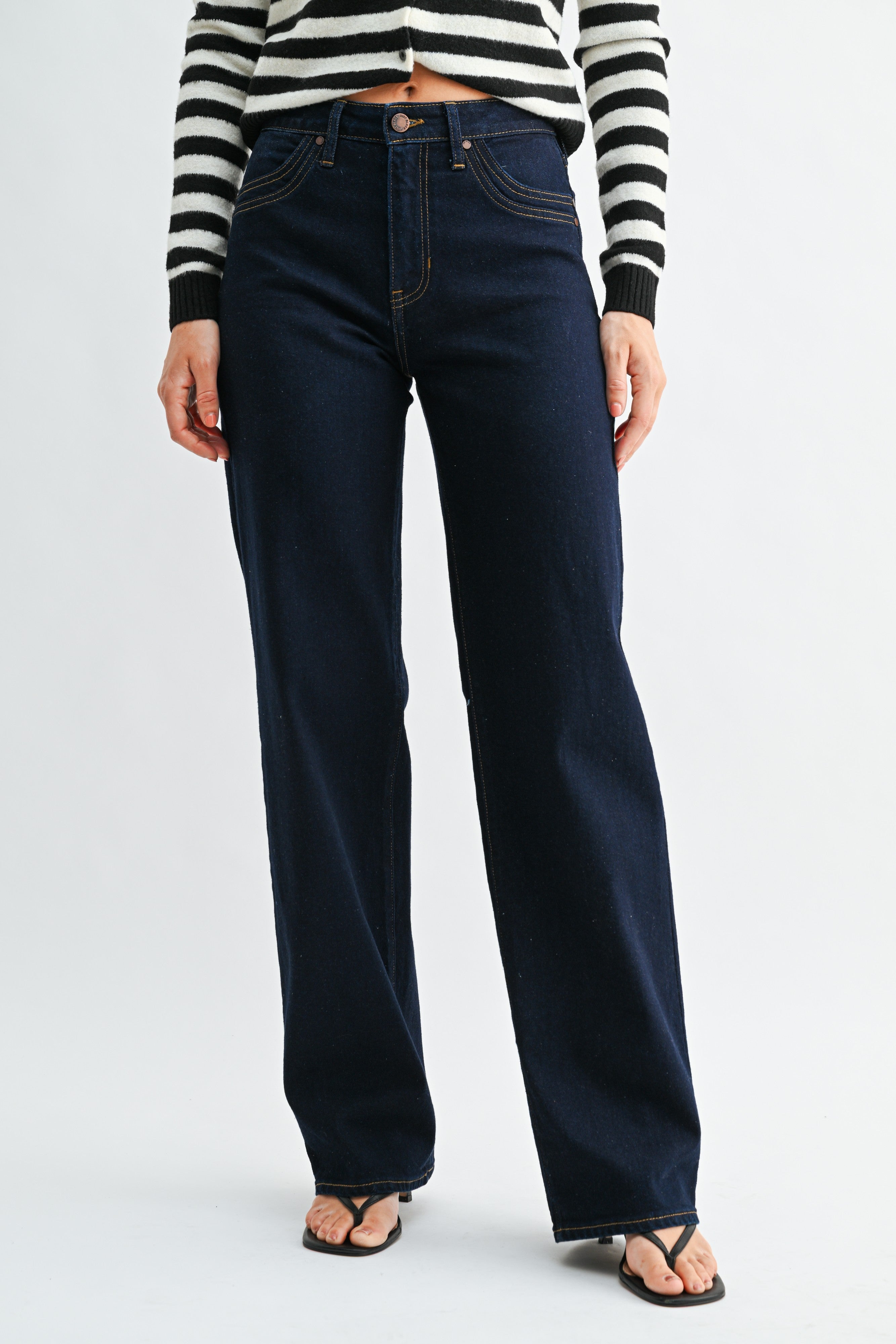 Super Dark Wash Double Pocket Wide Leg Jeans