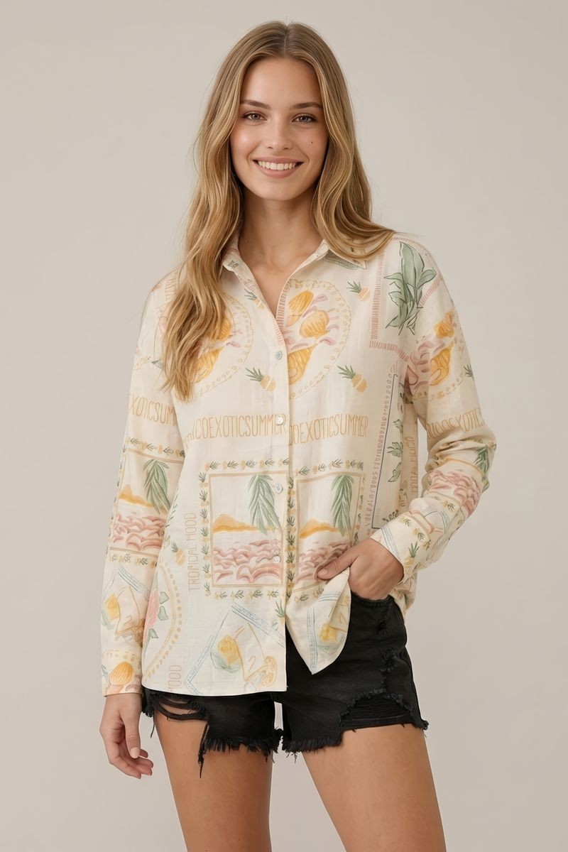 Tropical Flowy Button-Up Top