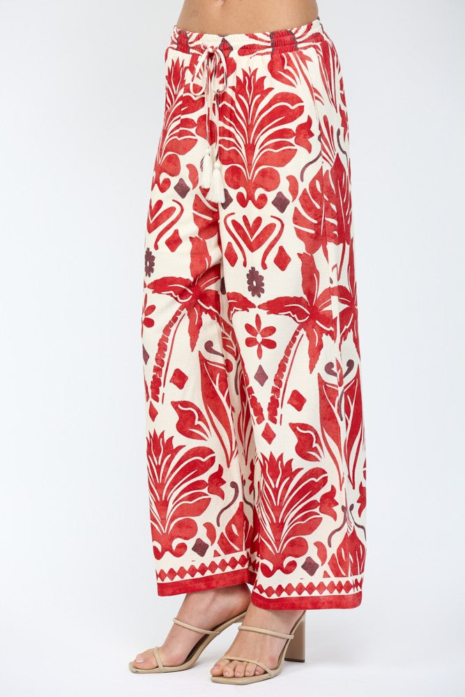 Red Geometric Flowy Pants