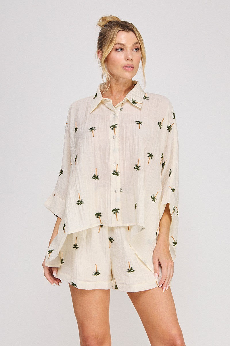 Cream Palm Tree Shorts Set