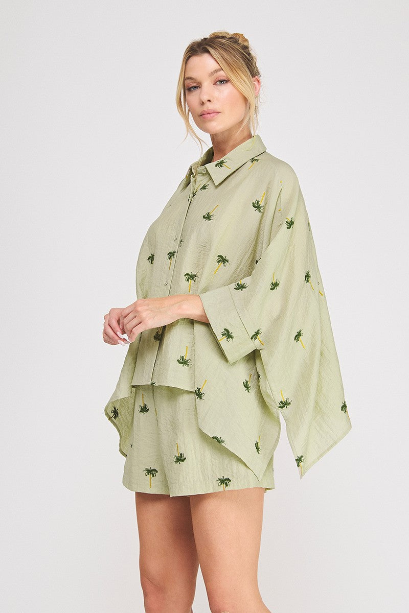 Sage Palm Tree Shorts Set