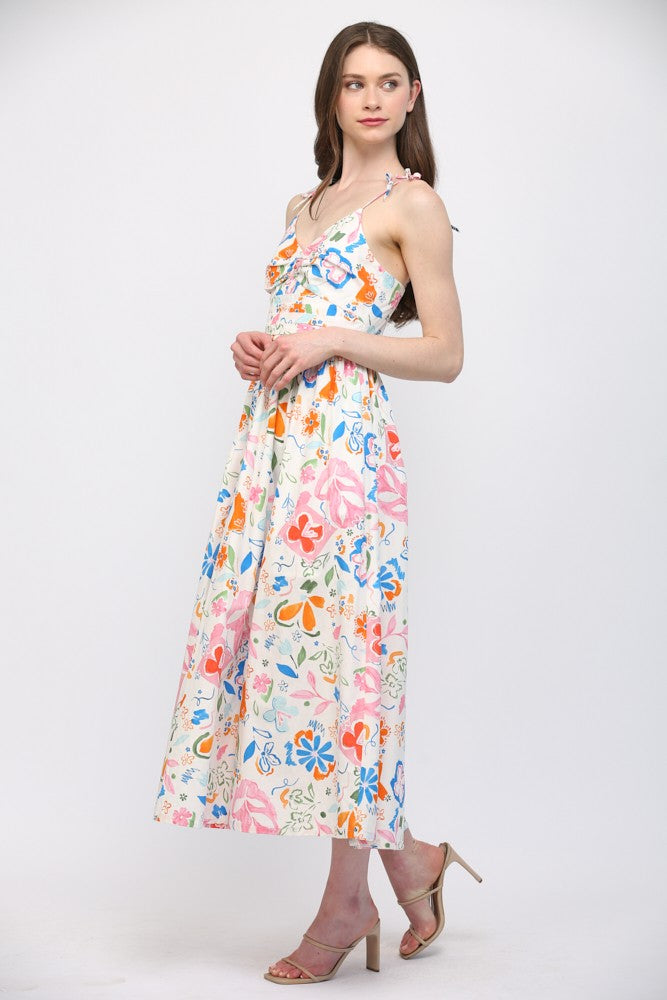Multi Abstract Floral Midi Dress
