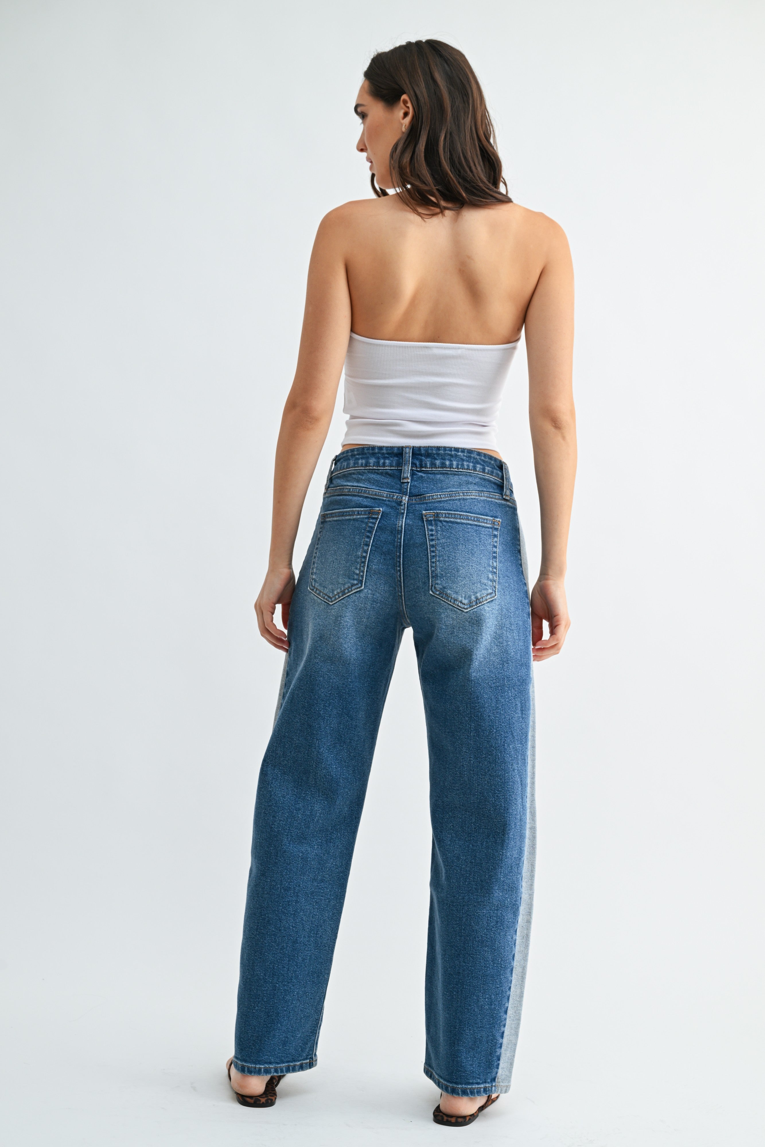 Contrast Side High Rise Jeans
