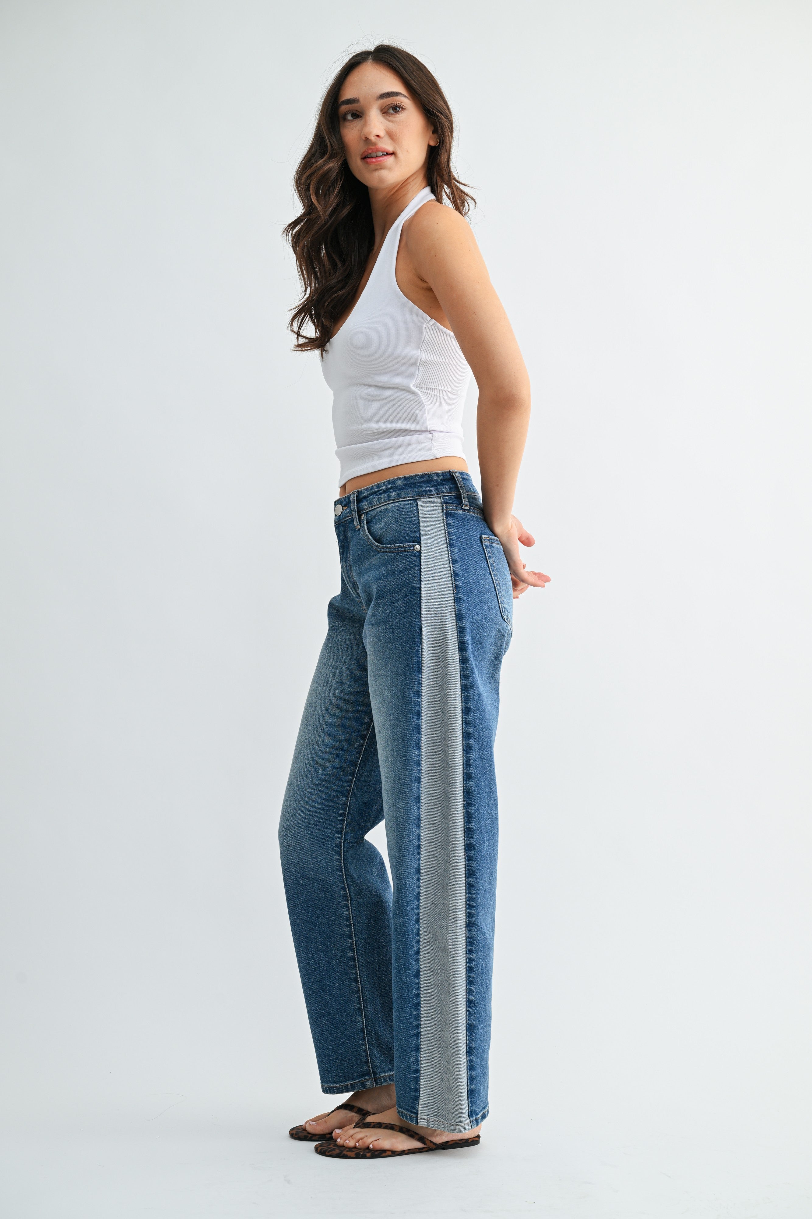 Contrast Side High Rise Jeans