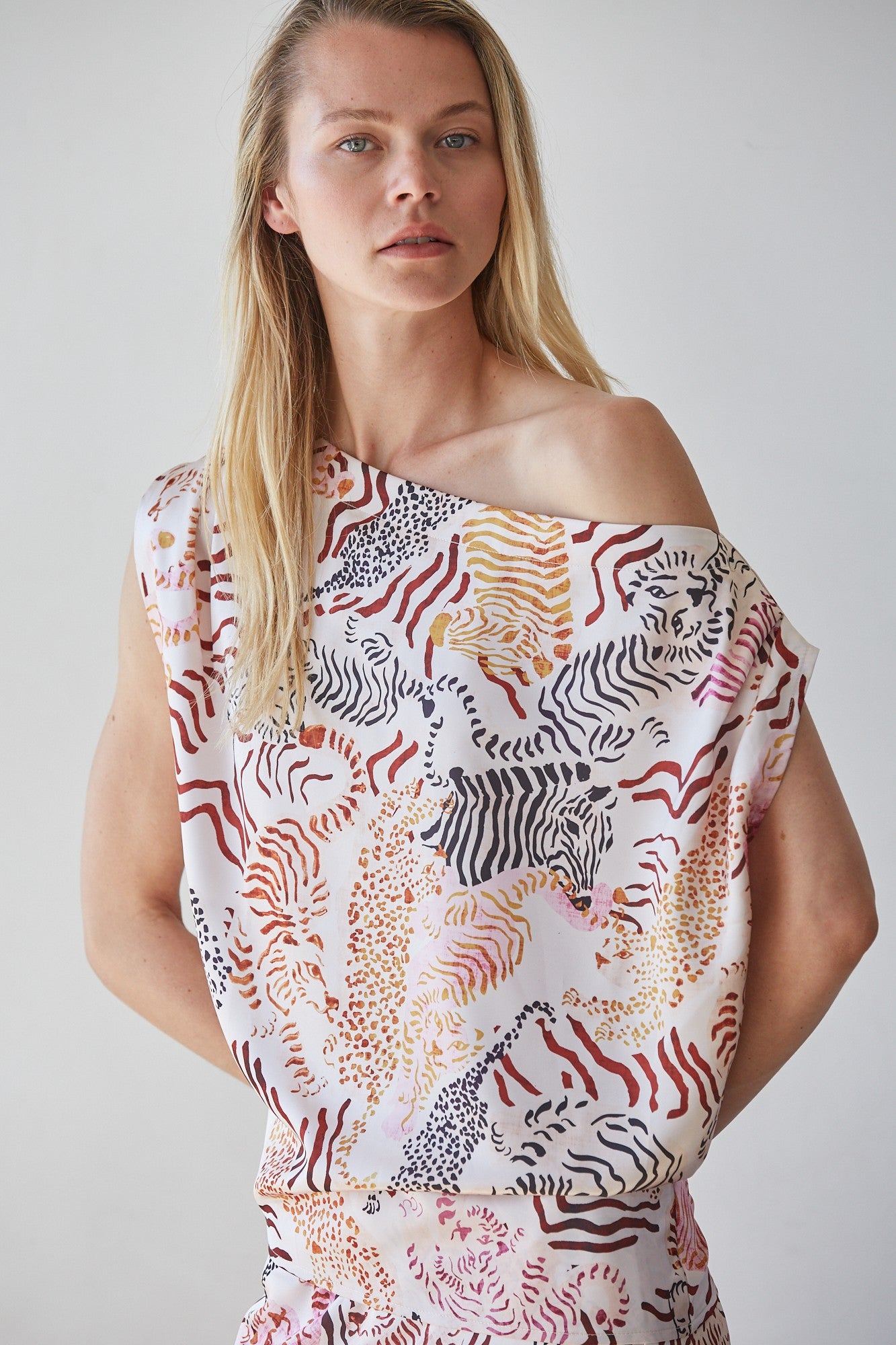 Multi Animal Print Satin Top