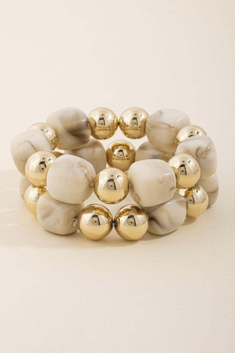 Chunky Tortoise Bead Stretch Bracelet Set