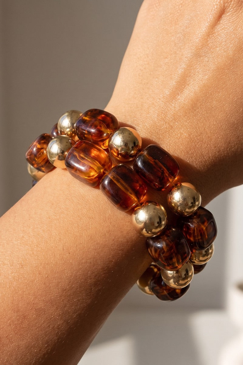 Chunky Tortoise Bead Stretch Bracelet Set