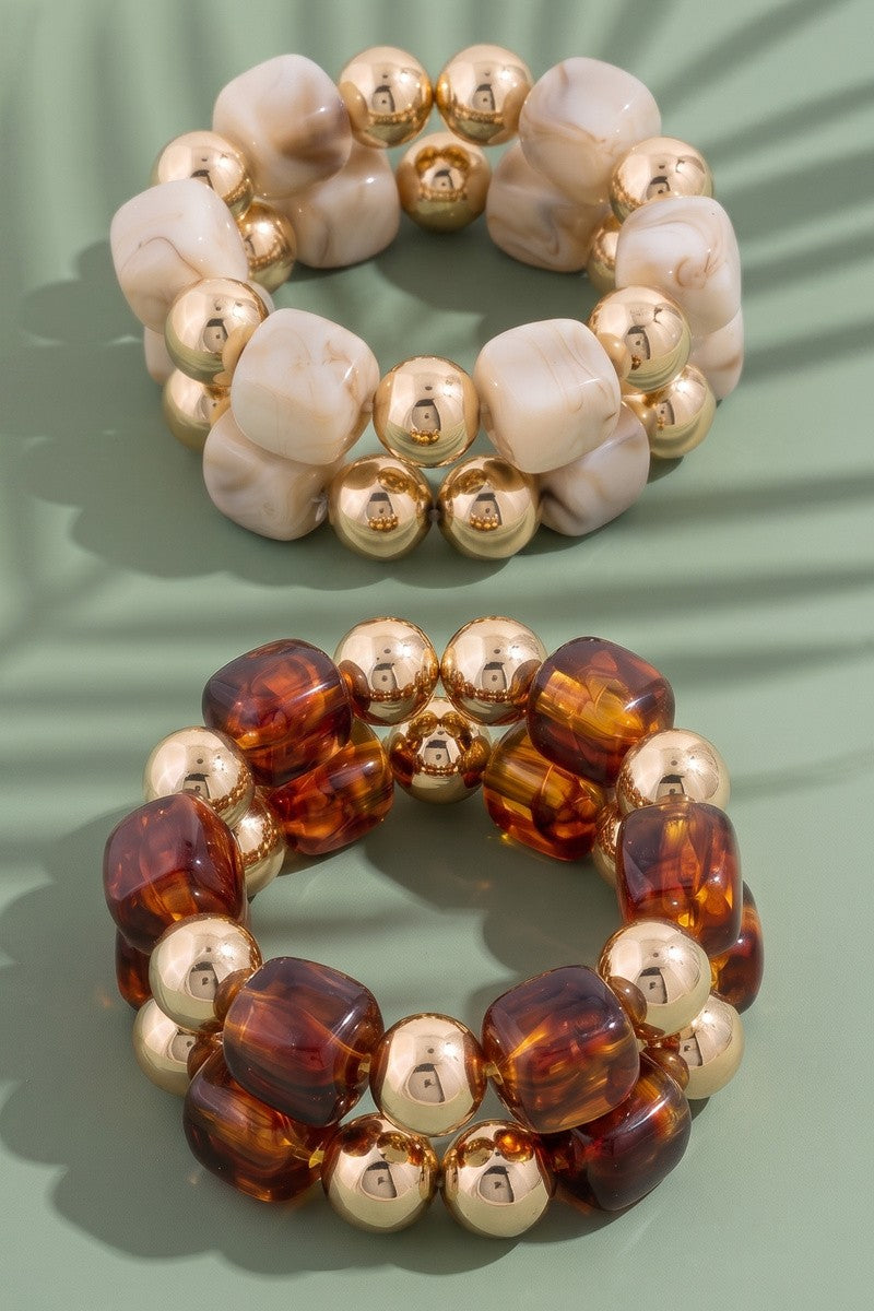 Chunky Tortoise Bead Stretch Bracelet Set