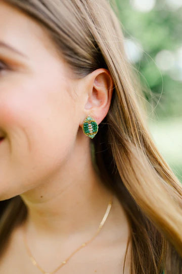 Green Beaded Football Stud Earrings