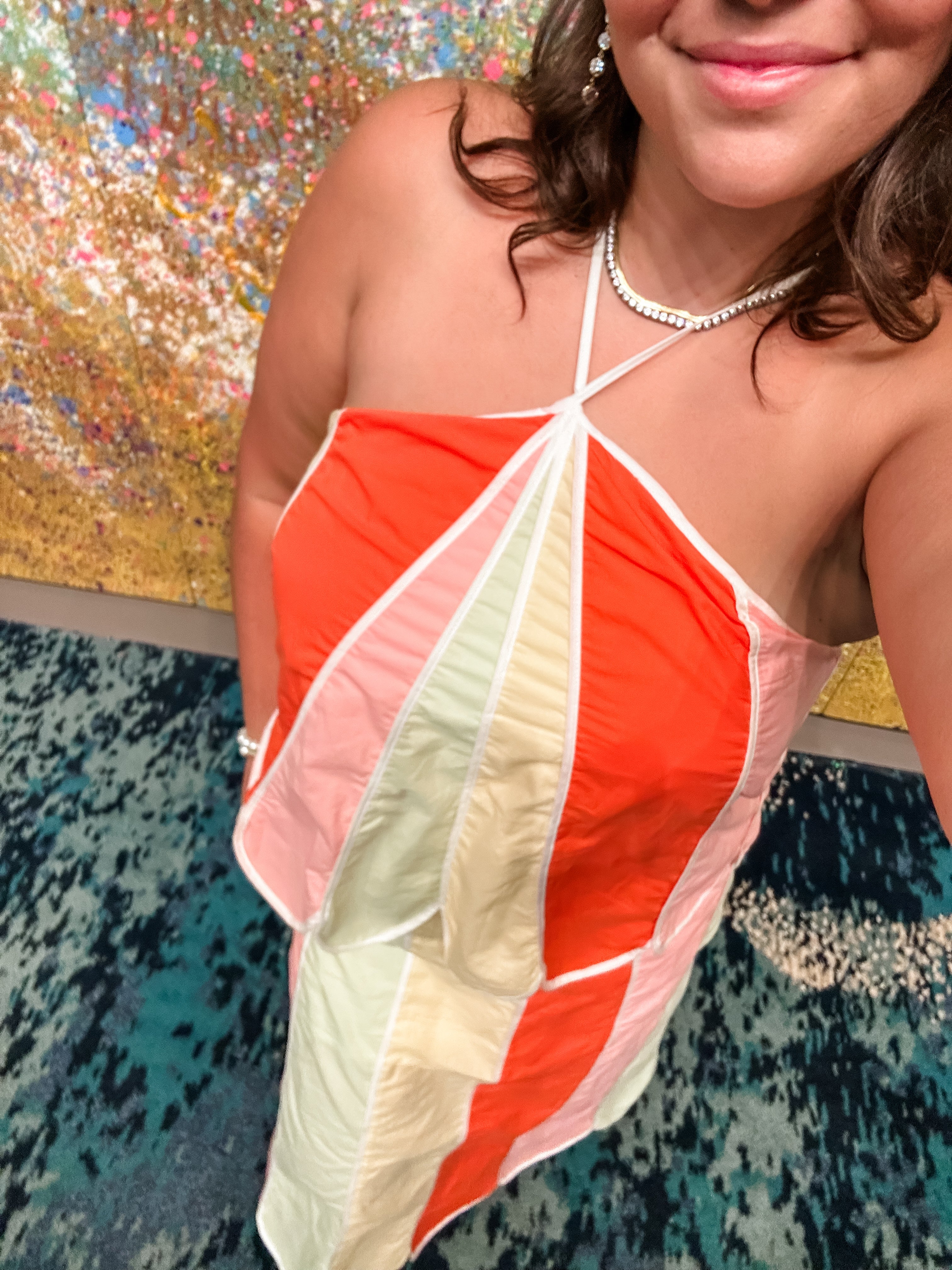 Rainbow Scallop Halter Midi Dress
