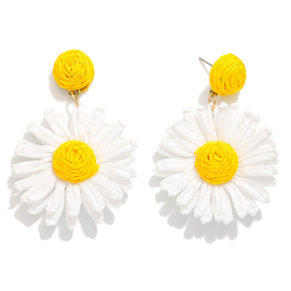 Raffia Daisy Drop Earrings