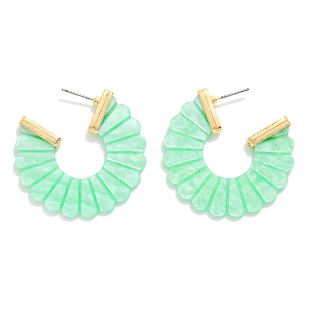 Mint Scalloped Marble Hoop Earrings
