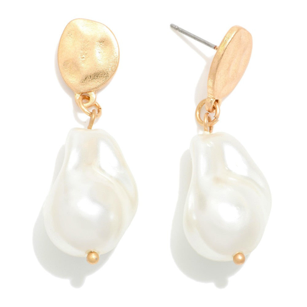 Pearl Hammered Metal And Pearl Earrings