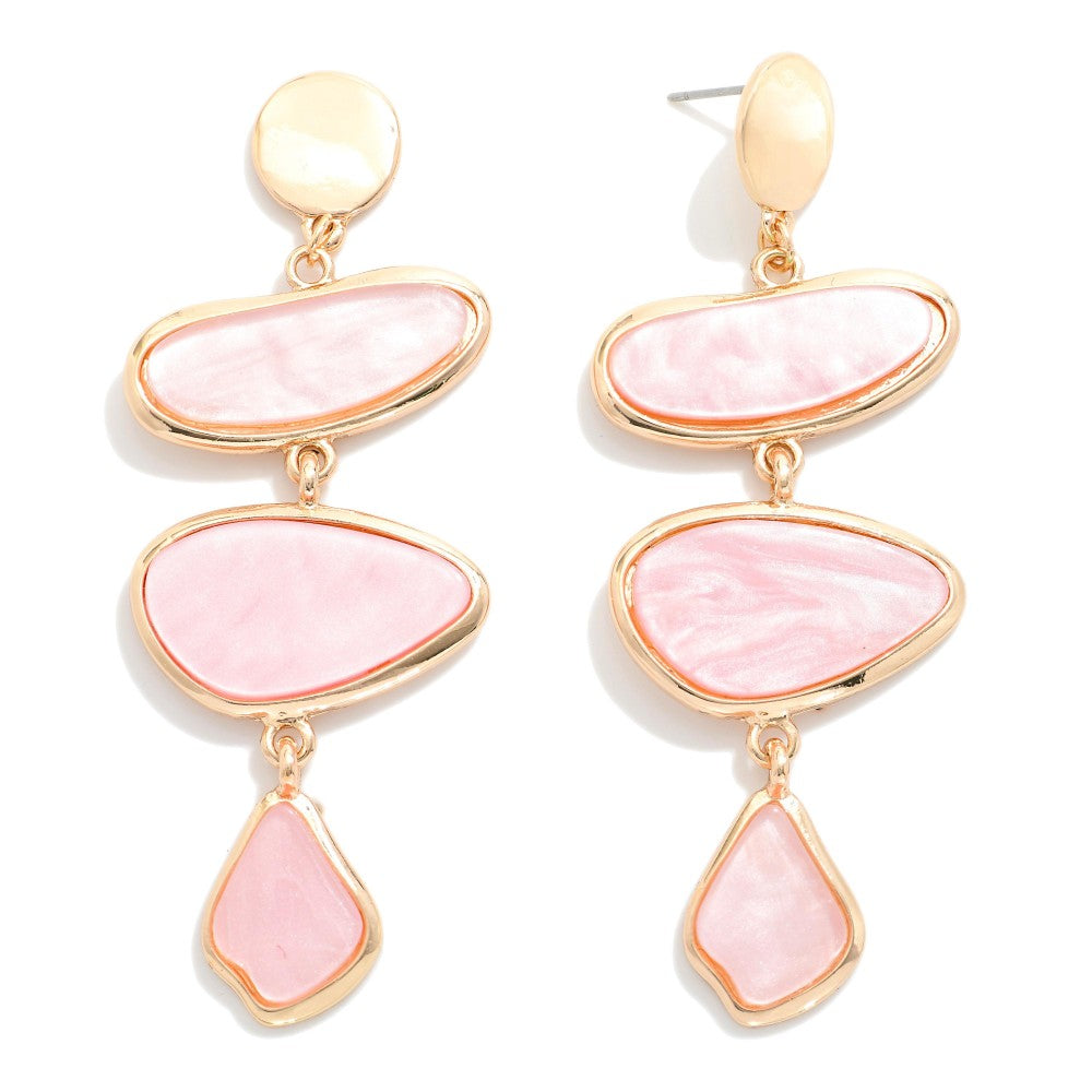 Pink Pearlescent Geometric Shape Post Drop Earrings