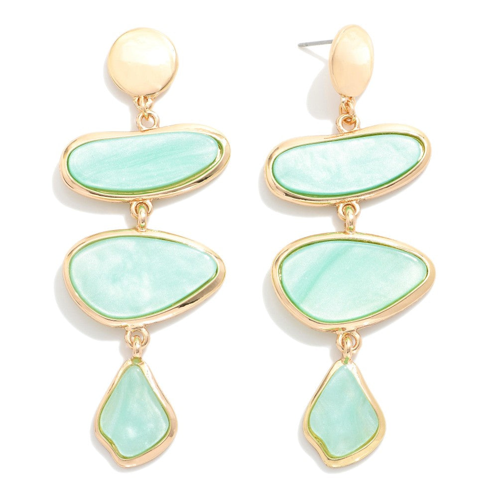 Mint Pearlescent Geometric Shape Post Drop Earrings
