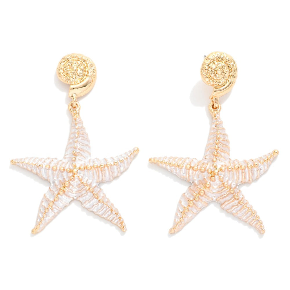 White Metal Starfish Earrings