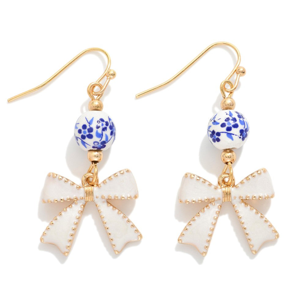 Chinoiserie Bead & Enamel Bow Drop Earrings