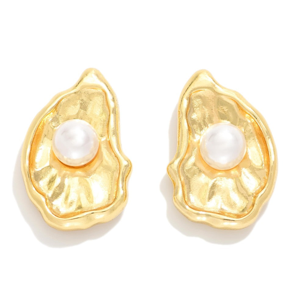 Oyster Shell Pearl Post Earrings