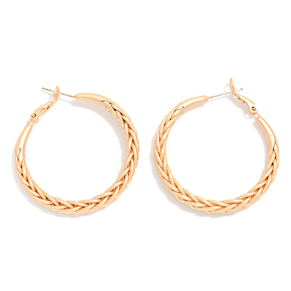 Gold Braided Metal Hoop Earrings