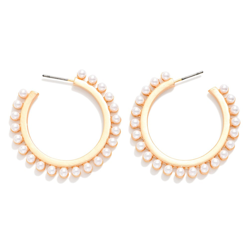 Gold Pearl Hoop Earrings