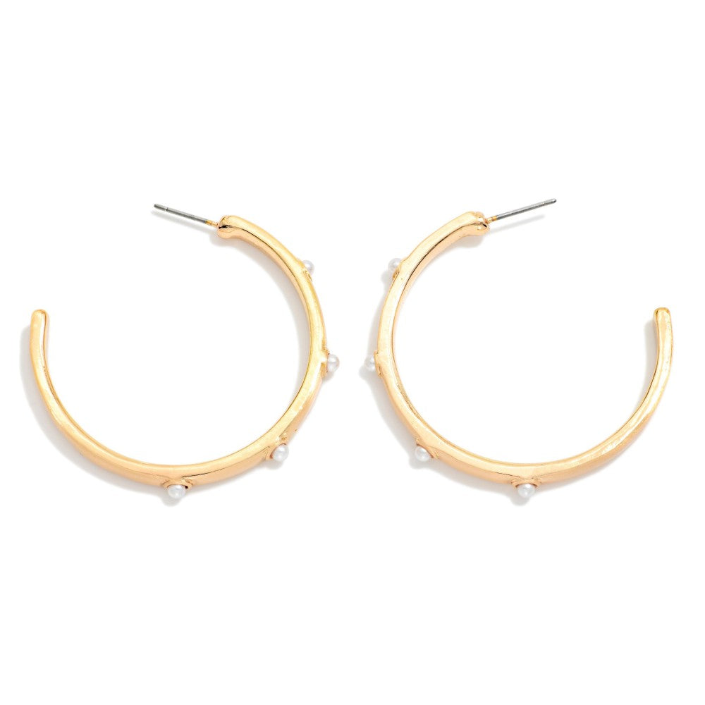 Gold Pearl Studded Hoop Earrings