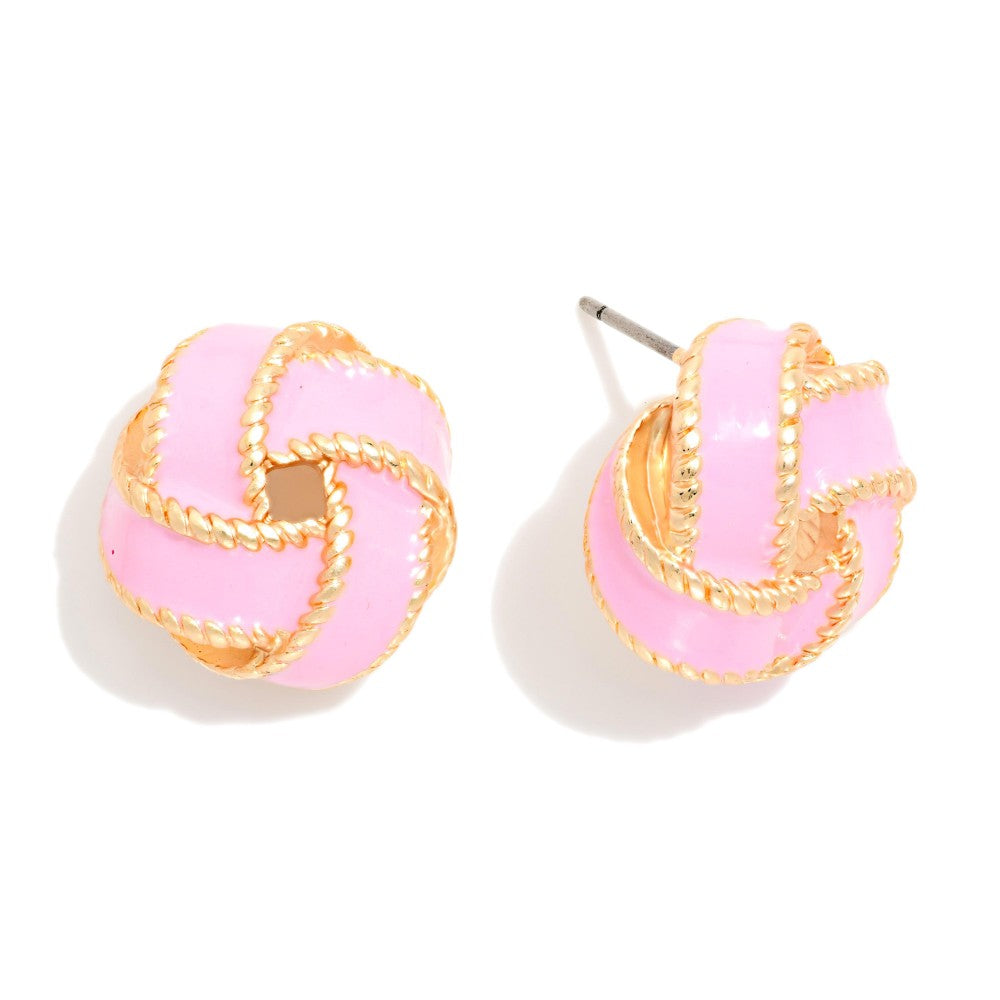 Pink Knotted Enamel Metal Stud Earrings