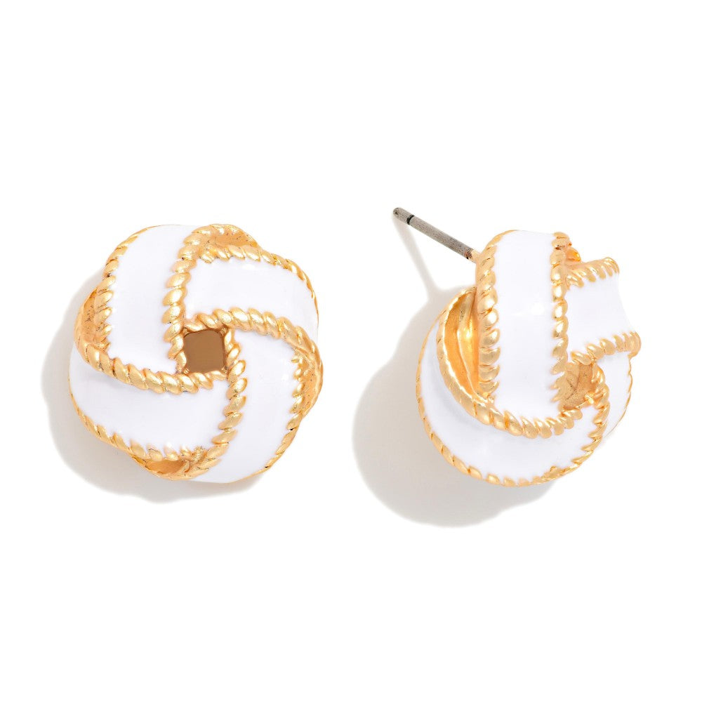 White Knotted Enamel Metal Stud Earrings