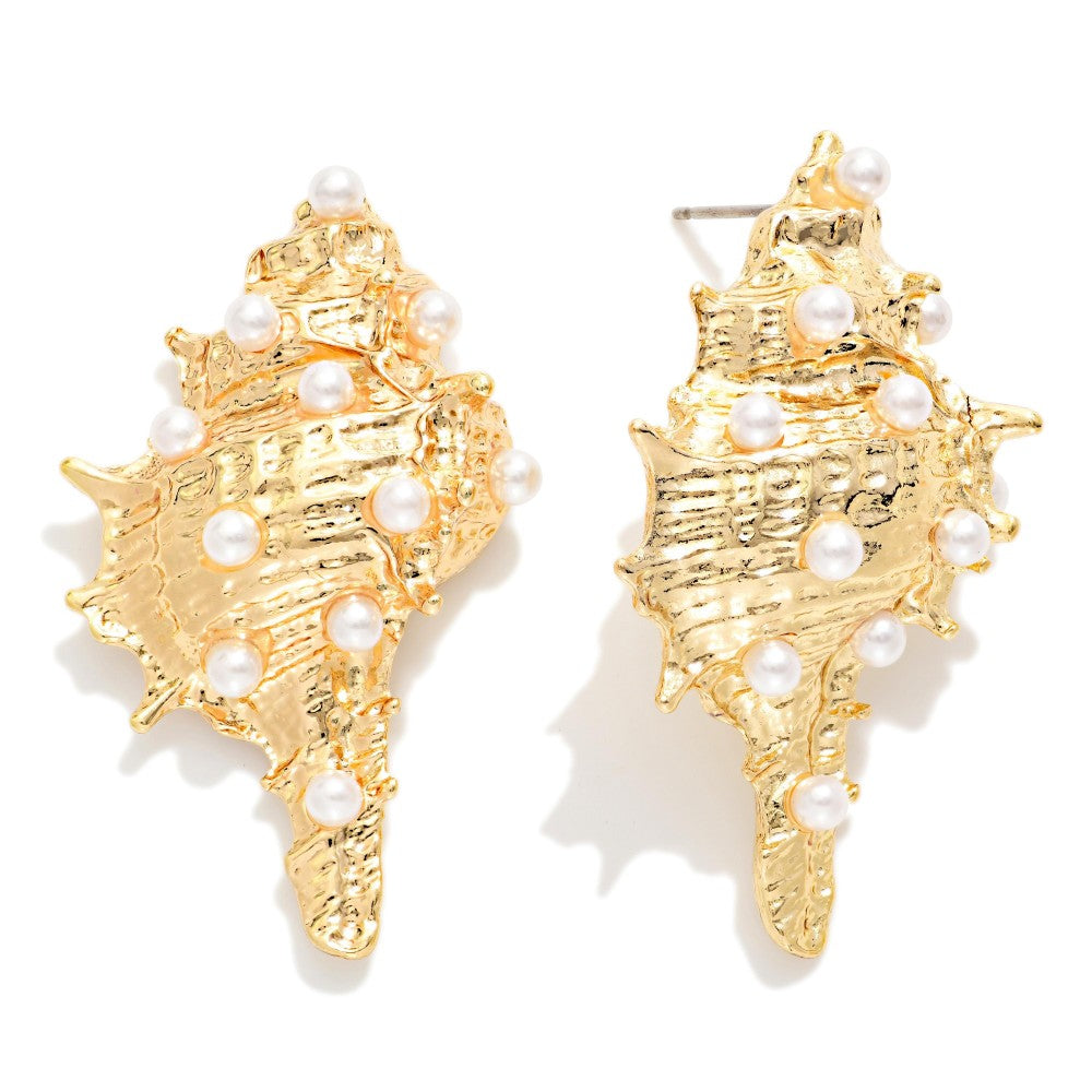 Pearl Murex Shell Post Drop Earrings
