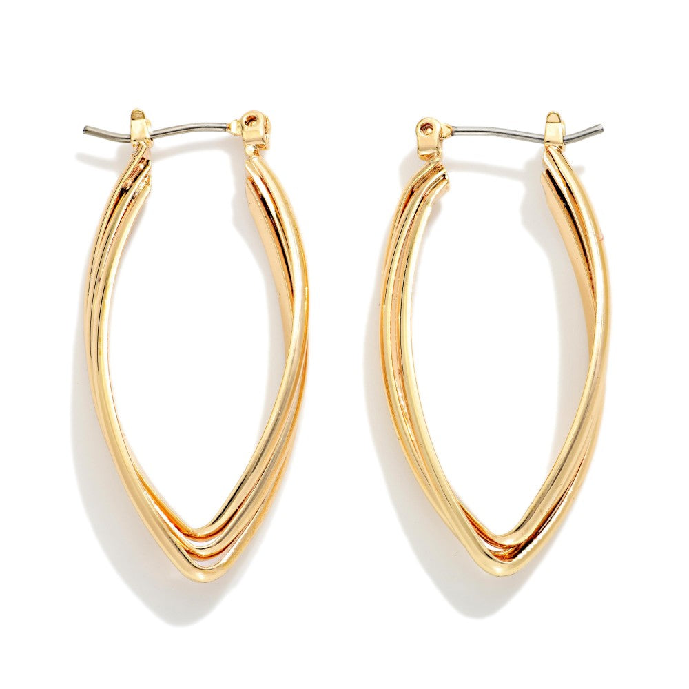 Gold Pointed Oval Hoop Earrings