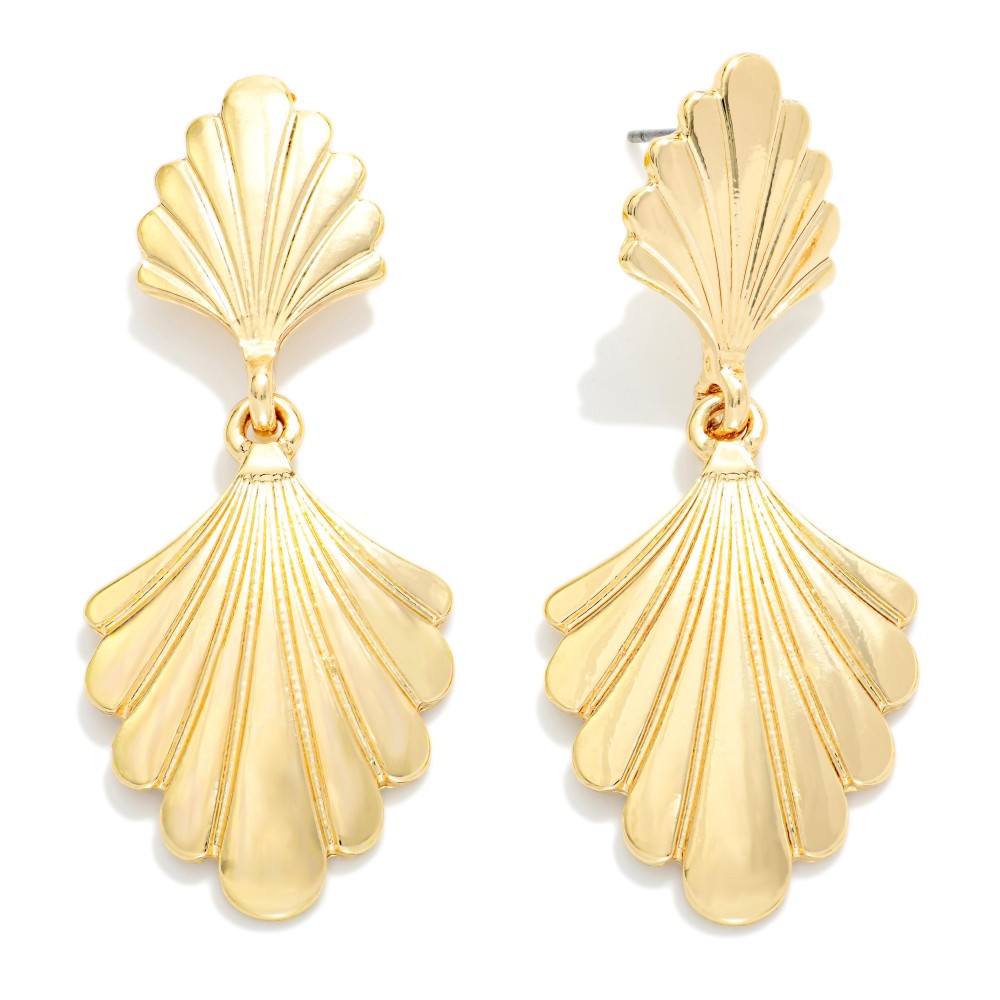 Gold Linked Fanned Metal Post Drop Earrings